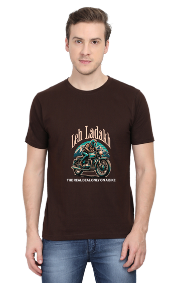 Leh Ladakh: Unisex Coffee Brown Biker Tee